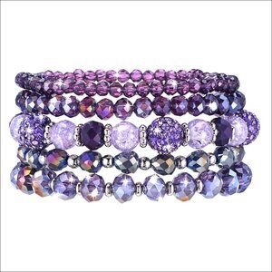 5-Piece Bohemian Stretch Bracelet Set, Stackable Faceted Crystal Beads